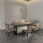 Angled Top Dining Table with Diamond-Quilted Leather Pedestal and Gold Inlay